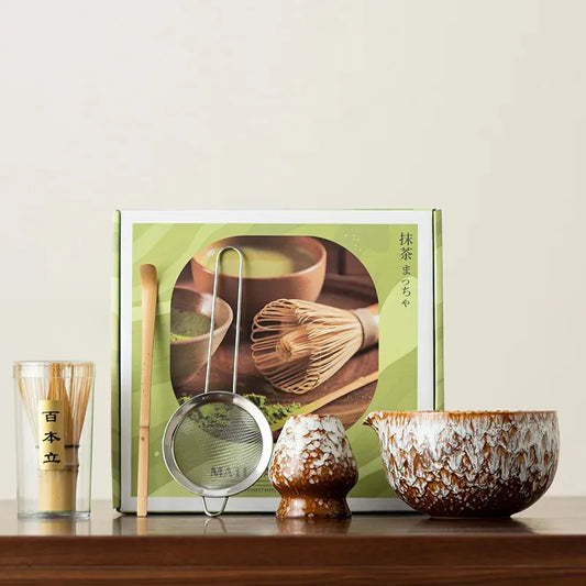 Matcha Whisk Set- Matcha Set includes Matcha Whisk and Bowl (Matcha Bowl), Sifter, Holder and Scoop Bamboo Whisk for Matcha Tea