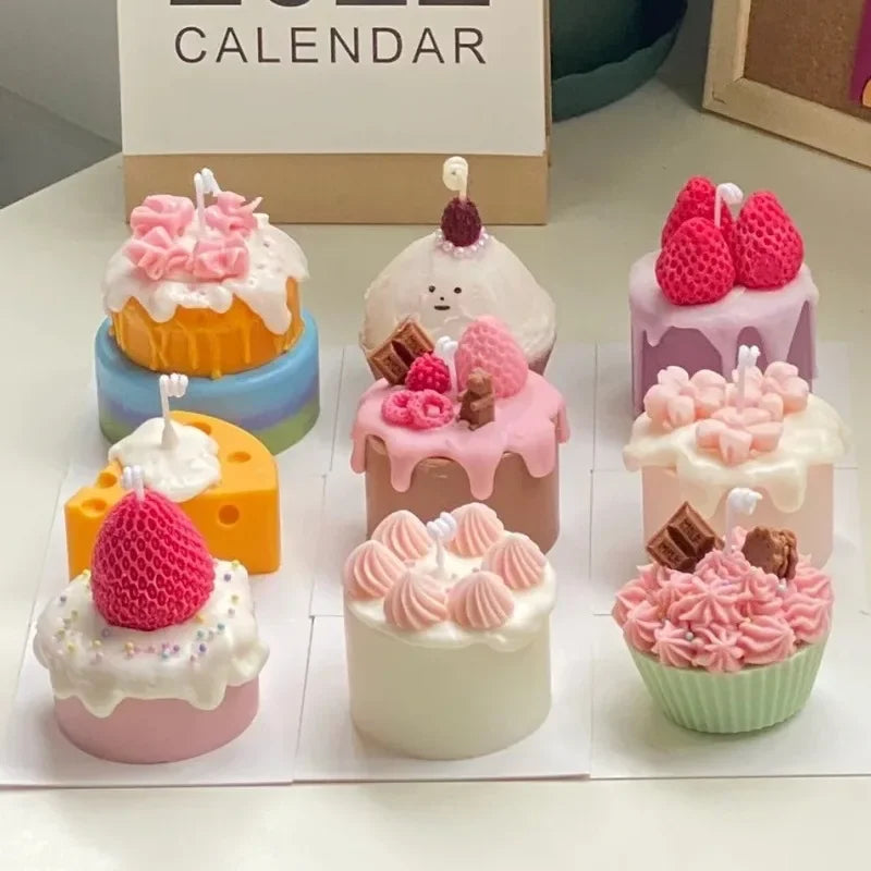 Simulated cream cake candles Strawberry chocolate cherry macaron scented candle lovely birthday gift velas navideñas decorativas