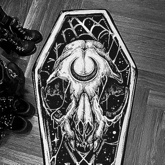 VIKAMA Halloween Bath Mat Coffin Rug for Bedroom Living Room Mysterious Black Carpet Gothic Rug Non-Slip Washable  Bathroom Rug