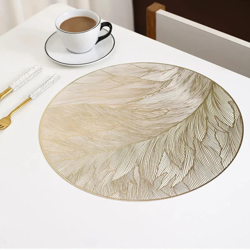 Round Vinyl Placemats Pressed Heat Resistant Non-Slip Table Mats for Dinner Wedding Party Holiday Table Decoration