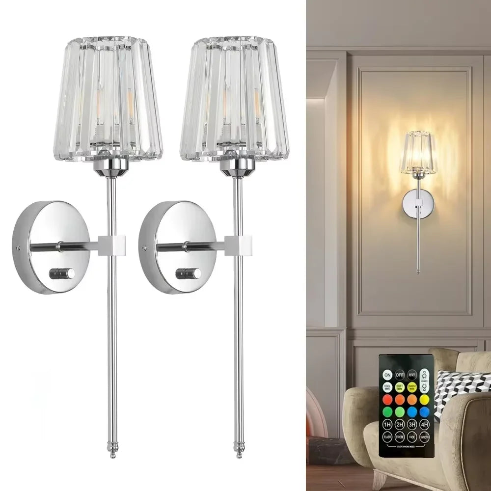 American Style Wall Lamp No wiring LED Rechargeable Bulbs wall Light Crystal wall Sconce For Bedroom Background Home Lighting