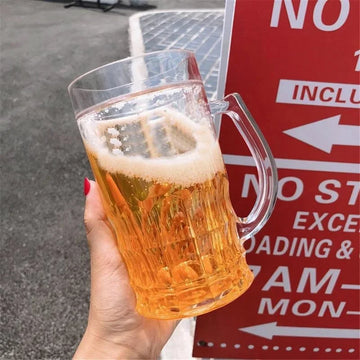 Creative Cool Double-layered Fake Beer Glass, Thickened Cup with Handgrip, Transparent Mugs, Teasing Supplies, 450ml