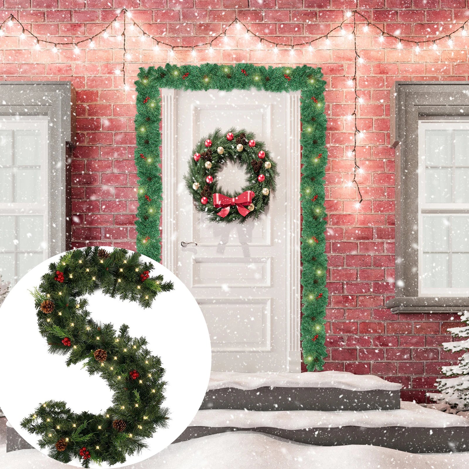 Christmas Garland Decoration Mantle Garland Xmas Holiday Indoor Outdoor Christmas Garland for Mantle