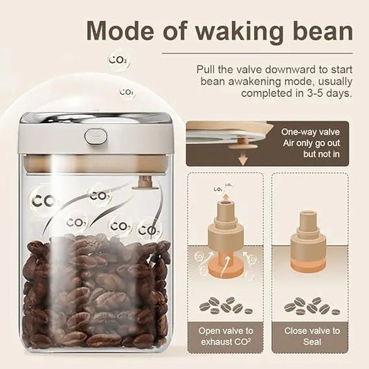 Coffee Storage Container with Airtight Lid Date Tracker Heat Resistant Vacuum Sealed Glass Storage Jar for Tea Spice