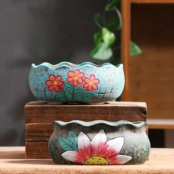 Succulent Flower Pot Ceramic Large Hole Diameter Combination Ceramic Creative Hand-painted Flower Pot Gift For Garden Lovers