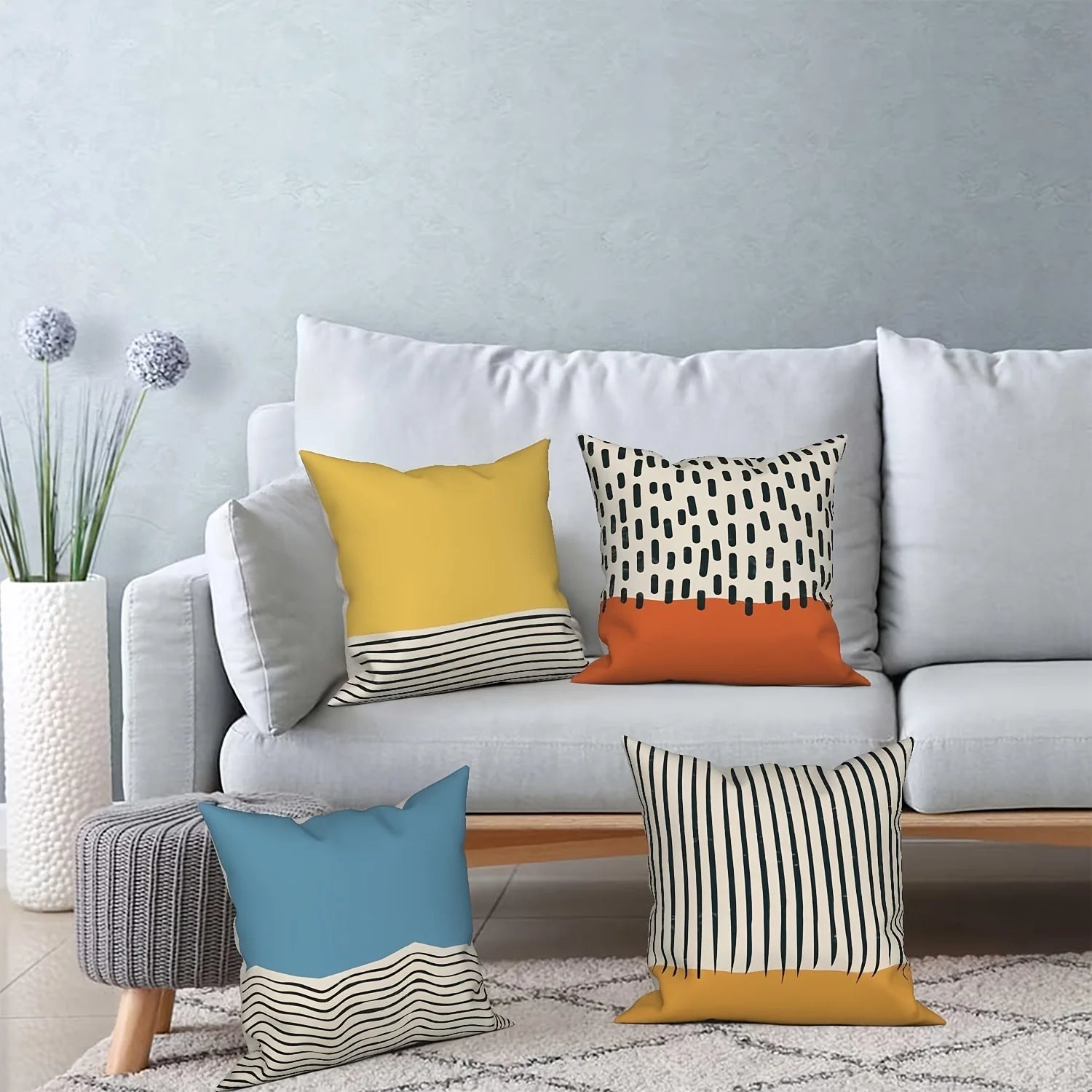 Modern Abstract Throw Pillow Set of 4 18x18 Inch, Polyester Cushion Cover with Zipper Closure, Sofa Home Decor Pillows
