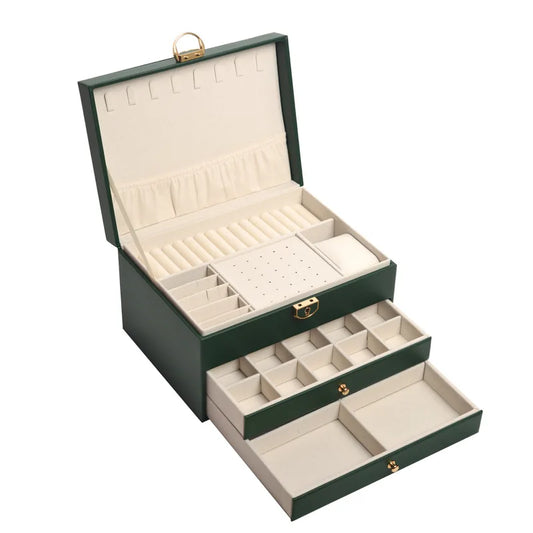 3-Layer Retro PU Leather Jewelry Box – Elegant Organizer with Necklace Hooks, Ring & Earring Storage for Women | NaturalBuiltHome