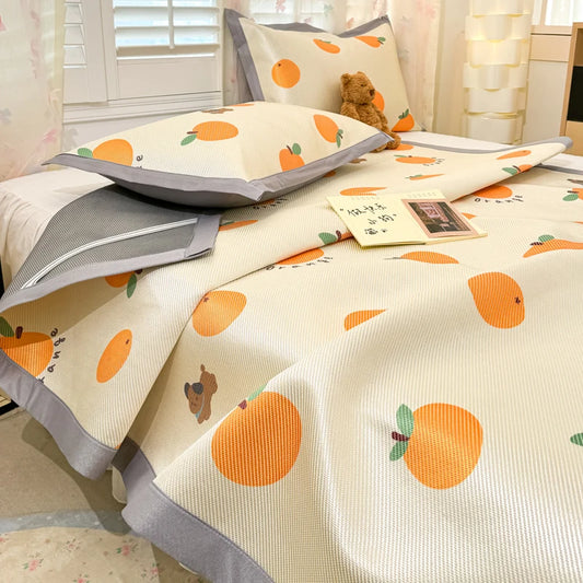 High End Cartoon Ice Silk Cooling Mat for Bed Cool Down Sleeping Mat for Summer Adult Child Bed Pad and Pillowcases Washable