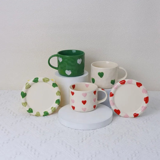 Creative Caring Heart Ceramic Coffee Mug Hand Painted Love Flower Mug Couple Gift Breakfast Milk Tea Cup Tea Set Home Decoration