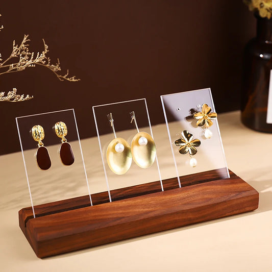 Walnut Wood Earring Display Stand – Jewelry Organizer Holder with Clear Panel Showcase | Naturalbuilthome