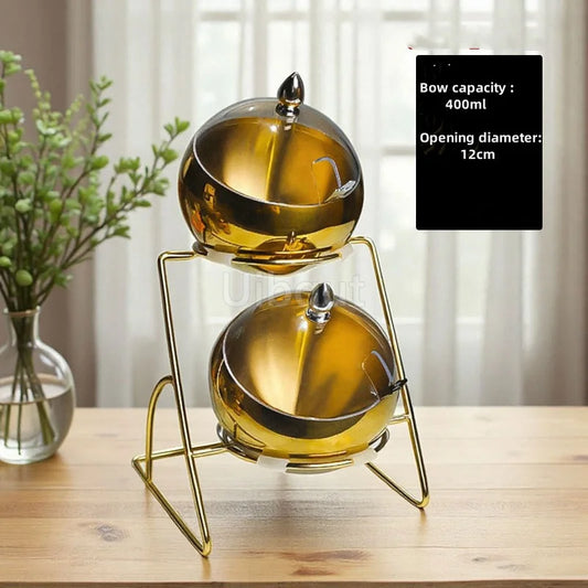 Stainless Steel Oblique mouthed Sauce golden Bowl rack Hot Pot Buffet Seasoning basket Jar dish Container Salad Spherical Bowl