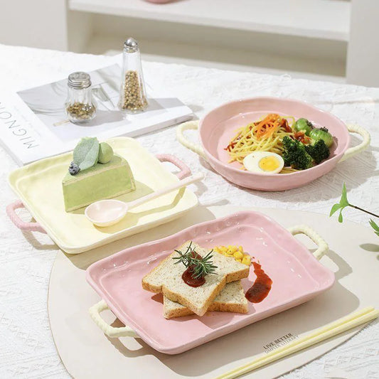 Ceramic Salad Plates - 12 Inch, Rectangular Dessert Plates for Sushi, Appetizer, Cake, Porcelain Plates for Kitchen Decor