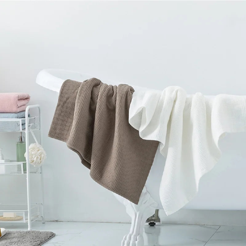 100% Cotton Waffle Bath Towel – Double Layer Soft & Absorbent Terry Towels for Bathroom, Spa & Beach | NaturalBuiltHome