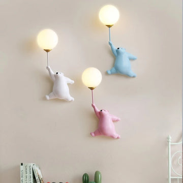 Cartoon led Bear Wall Lamp for Shildren Kids Baby Girl Bedroom Bedside Wall Light With 3D Printing Moon Decor Lighting FixtureS