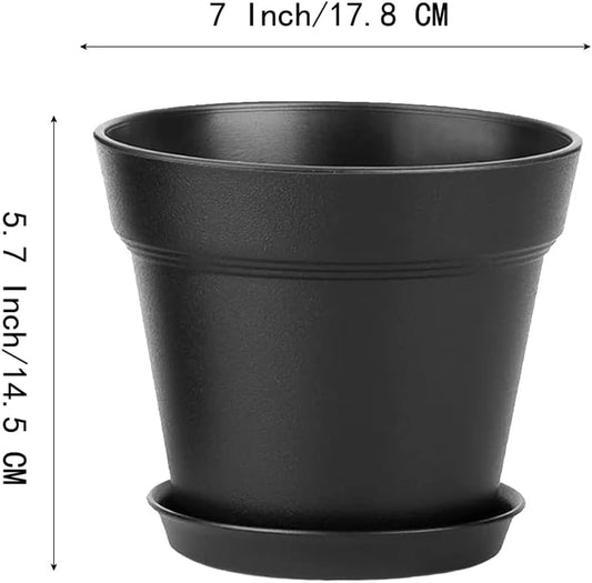 6 Pack 7 inch Plant Pots for Indoor Outdoor Plants, Flower Pots with Drainage Holes and Saucers, Decorative Plastic Planters