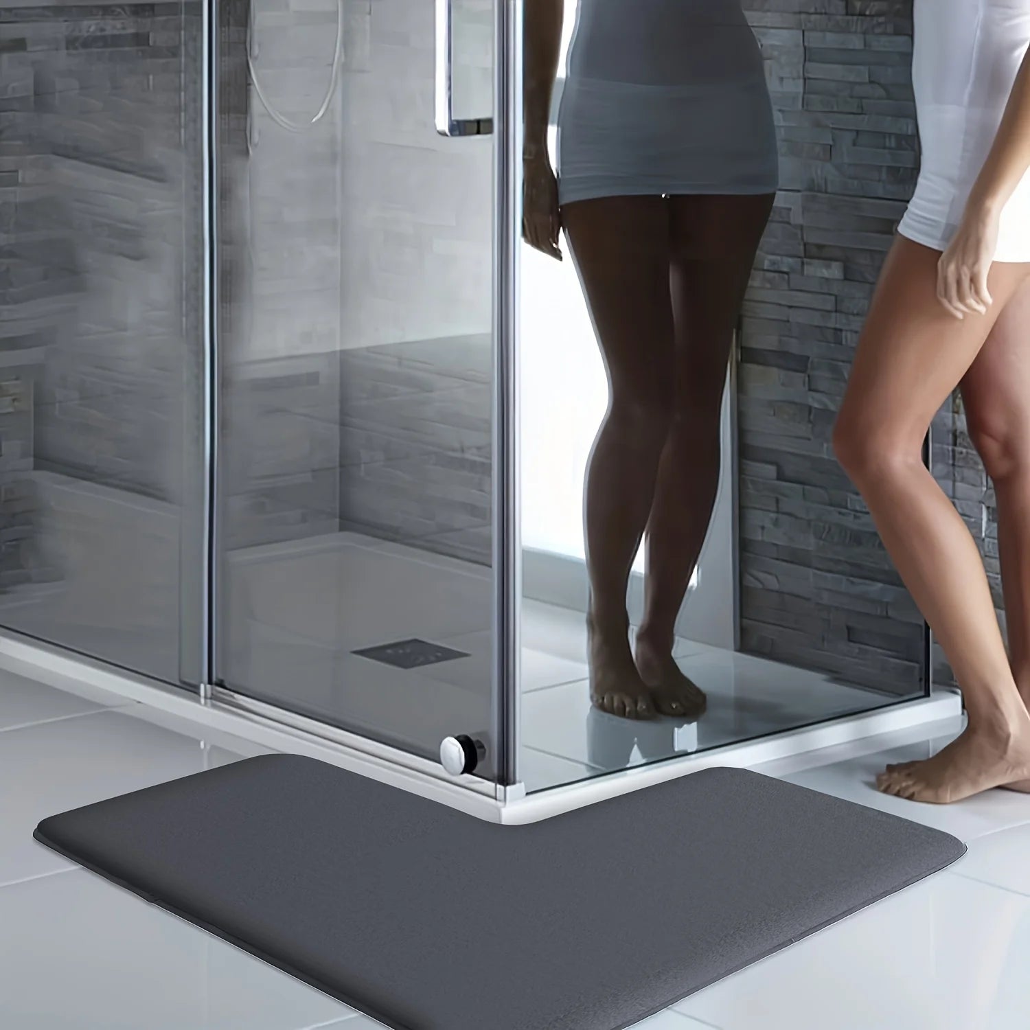 Solid color L-shaped bathroom absorbent floor mat thickened toilet door restroom flannel foot mat shower room non-slip mat