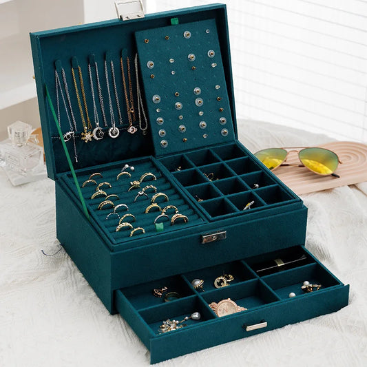 Velvet Jewelry Box Organizer – Vintage Green Double-Lock Storage Case for Rings, Necklaces & Earrings | NaturalBuiltHome