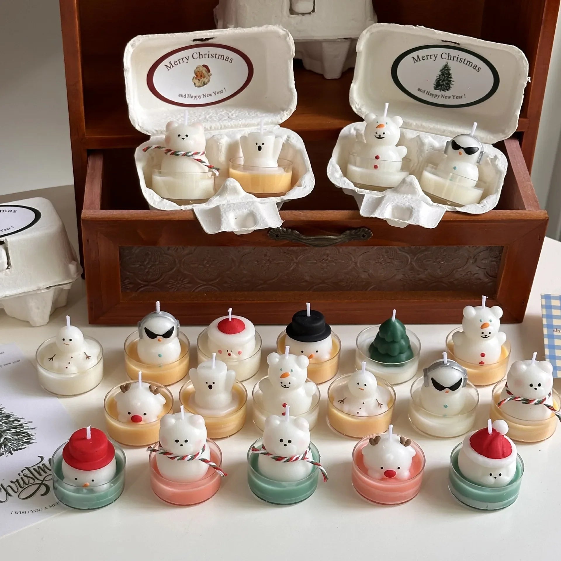 Christmas Cute Hand-painted Aromatherapy Tea Wax Candle Snowman Winter Atmosphere Decoration Photo Props Holiday Gift Home Decor