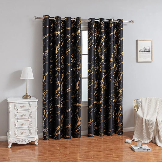 1PC hot stamping marble pattern high-precision perforated blackout curtains, suitable for decorating living room and bedroom