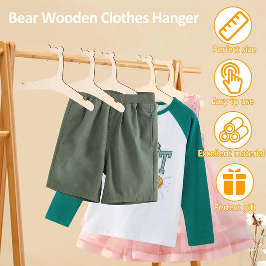 5-50pcs Wooden Hanger For Baby Clothe Reusable Anti Deformation Girl Princess Room Hang Clothes Pants Shirts Jackets Jeans Tools