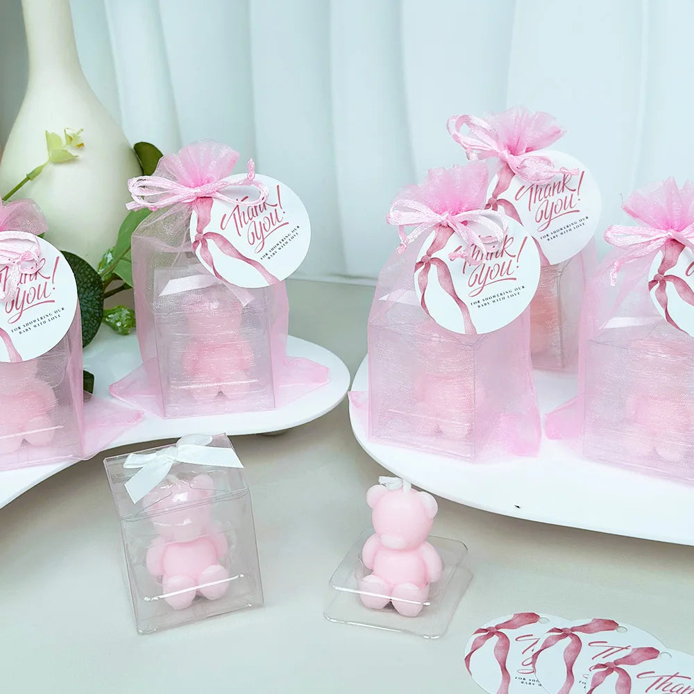 10Sets Candles Includes 10 Mini Bear Candle 10 Cards &10 Bags with, for Baby Shower Wedding Gender Reveal Birthday Party Gift
