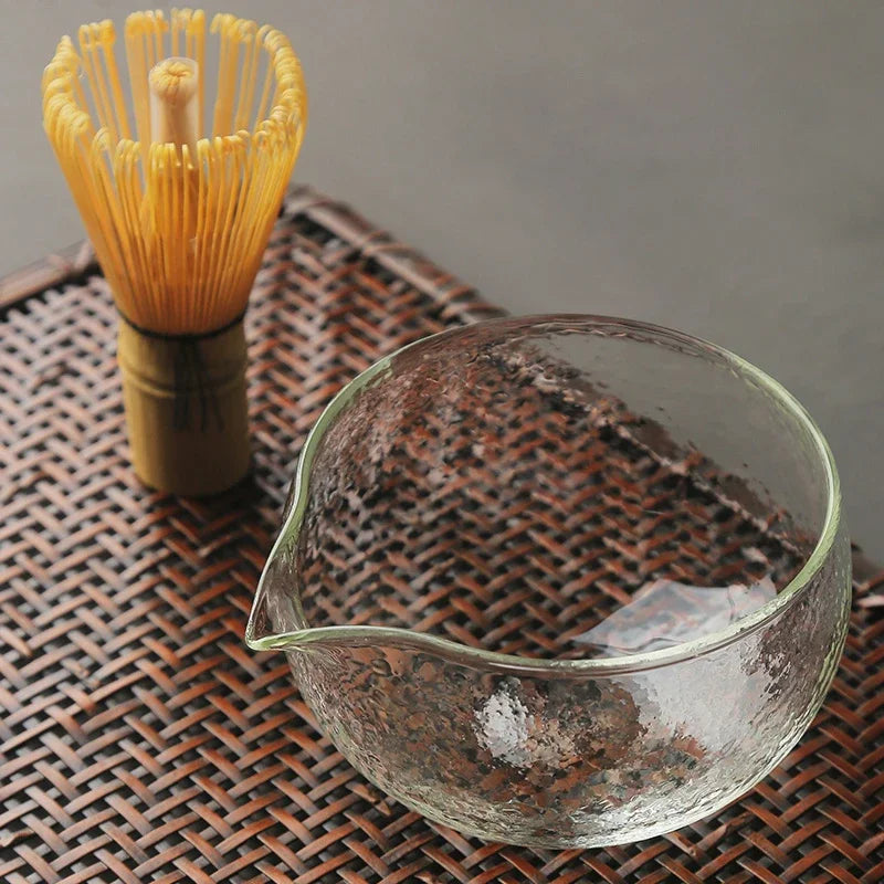 1/2/3pcs Textured Glass Matcha Bowl With Pouring Spout Handmade Japanese Style Green Tea Ceremony Chawan Tea Set Accessories