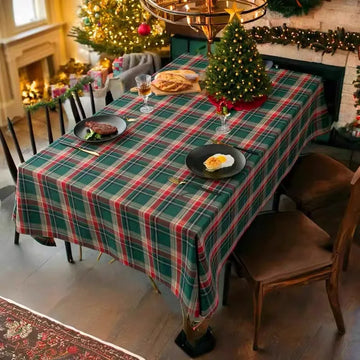 Christmas Tablecloth Green Plaid 2025 New Year Table Cover  Family Gathering Restaurant Photo Atmosphere Party Home Decorations