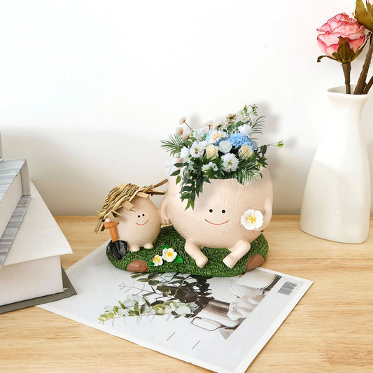 Succulent Pots Smile Face Planter Pot Resin Cute Swing Chair Hanging Creative Flower Planter for Indoor Outdoor Plants