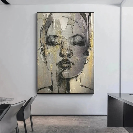 Black and golden Face Women Canvas Paintings Modern women Portrait Posters and Print Wall Art Picture for Living Room Wall Decor