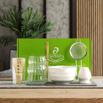 7 Pcs Matcha Whisk Set with Ceramic Bowl Glass Cup Japanese Ceremony Matcha Tea Making Tools Matcha Kit for Tea Ceremony