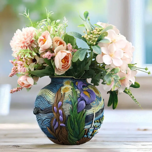 Van Gogh's Moon Night Inspiration Art Crafts Flower Arrangement Vase Desktop Home Ornaments Starry Sky Flower Pot