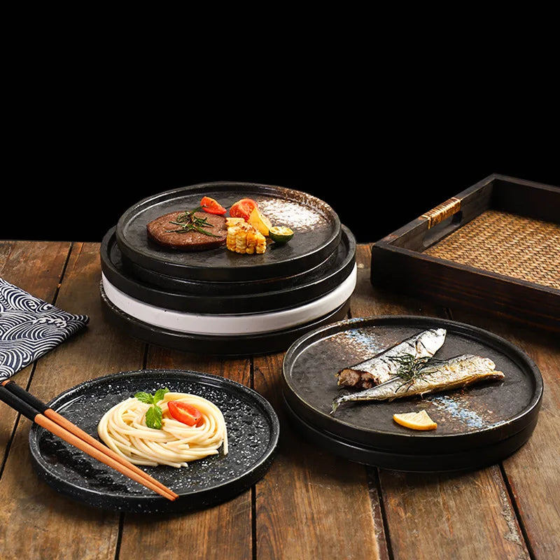 Creative Pasta Western Pizza Plates Ceramic steak plates Simple Stone Pattern Flat Tray Japanese Cuisine Home Restaurant Plate