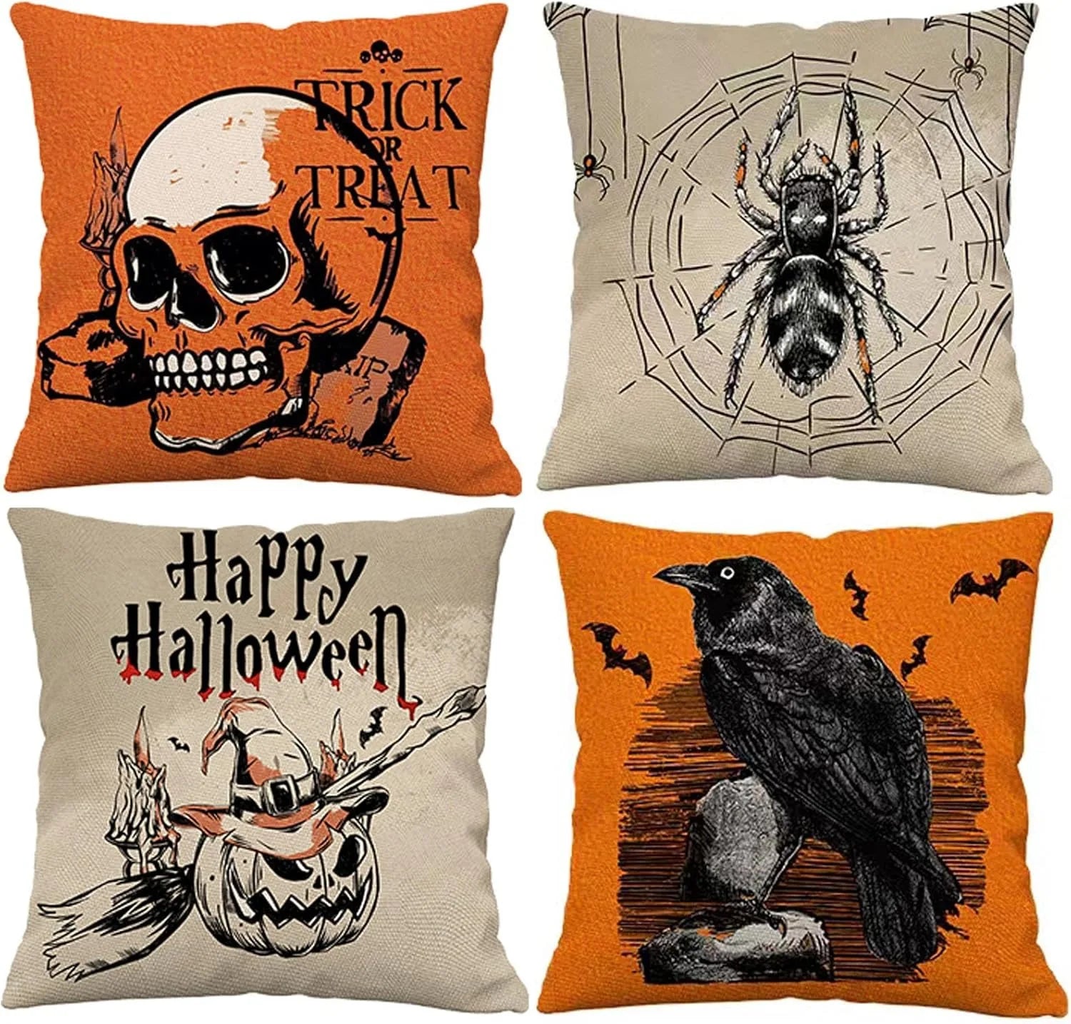 Spooky Halloween Pillows: Trick or Treat, Spider Web, Happy Halloween, and Raven Designs Sofa cushion cover, gift