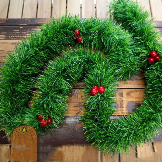 2/4MGreen Christmas Tree Decoration Ribbon Garland Christmas TreeBar Tops Ornaments Xmas Tinsel Grass Ring Family Reunion Party