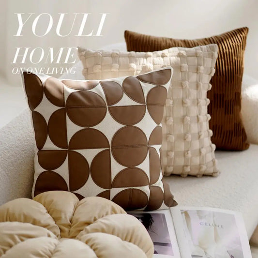 High-Grade French Coffee Brown Pillow Case Wabi-Sabi Wind Pillow Cover Modern Simple Living Room Homestay Sofa Bed Cushion Cover
