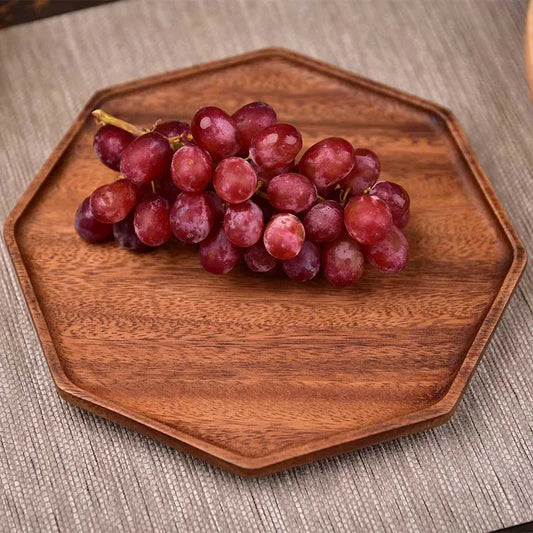HeMu-Acacia Wood Rectangular Tray, Fruit Dessert Tray, Hotel Restaurant Service Tray, Octagonal Multi-shape