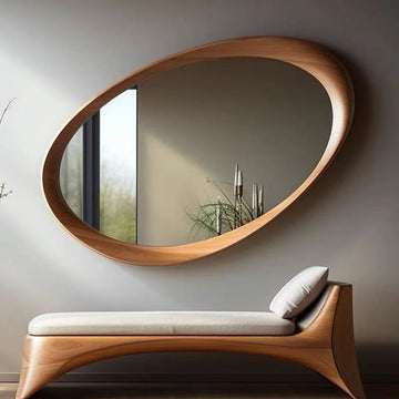 Middle ancient Zen style solid wood irregular mirror, wall mounted household living room decoration full-length mirror
