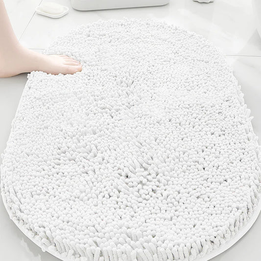 Machine washable solid color floor mat, oval shaped bathroom anti slip mat, soft door mat for entry and exit