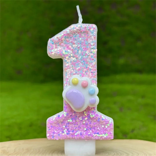 3D Number Candles Cake Decorating Glitter Pink Claw Theme Number Candles Cake Topper Birthday Party Cake Decoration
