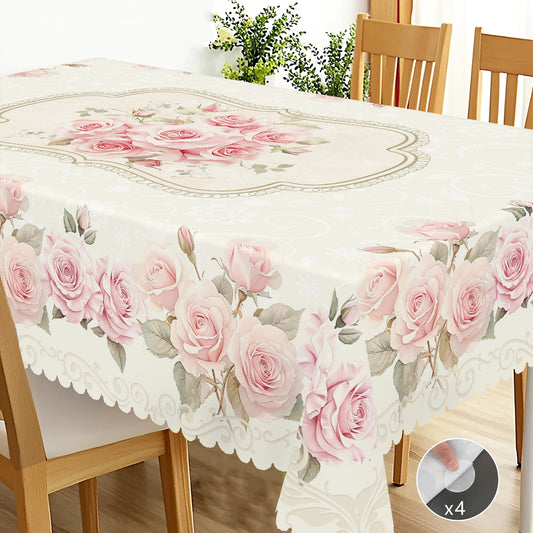 1 Piece of Spring and Summer Floral Round and Square Tablecloth, Available in Various Sizes, Retro Rose Design Pattern Printed Decorative Tablecloth, Spring Decoration, Tablecloth for Home Kitchen, Picnic, Gift