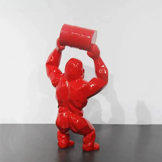 YuryFvna 20/28cm Creative Resin Sculpture Gorilla Decoration Lift The Bucket Gorilla Figurine Statue Living Room Cabinet Decor