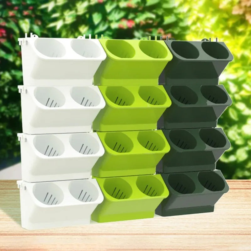 4PCS Flower Pots Wall Hanging Planters Stackable Planter Garden Plastic Pots Vertical Succulents Plant Home Balcony Decoration