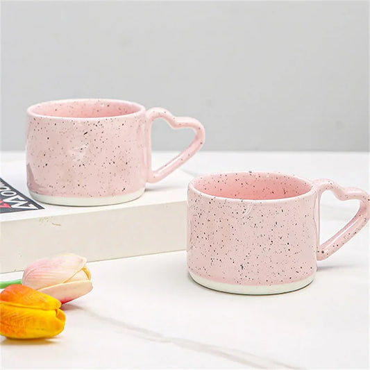 Korean Style ins Ceramics Cup 300ML Pink Love shape handle Coffee Mug Breakfast milk oatmeal cup Water  cup Valentine's Day Gift