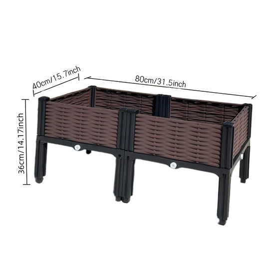 Weaving Elevated Garden Bed - Durable Plastic Elevated Flower Pot with Drainage Holes, Suitable for Terrace, Deck, Rectangular