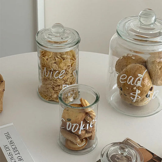 CuteLife Nordic Seal Transparent Glass Jar With Lid Food Storage Cookie Spice Jar Refrigerator Kitchen Organizer Sugar Bottle
