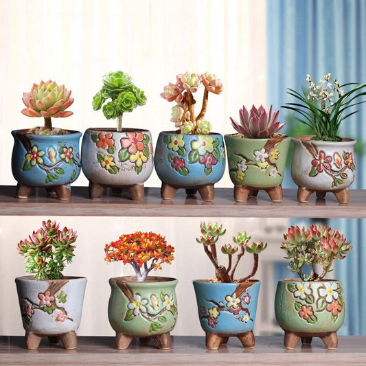 Retro Fleshy Flower Pot Ceramic Pots for Plants Hand-painted Cute Pot Coarse Pottery Permeable Planter Living Desktop Home Decor