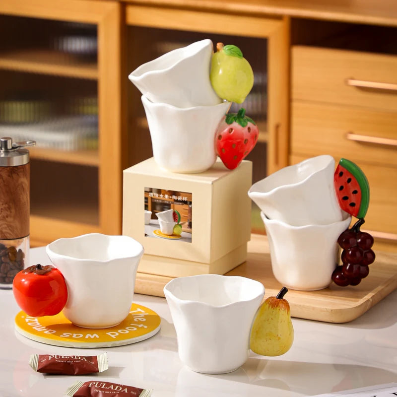 Ceramic Water Cup Set Household Living Room Cute and Creative Cup High Appearance Level Three-dimensional Fruit Handle Water Mug