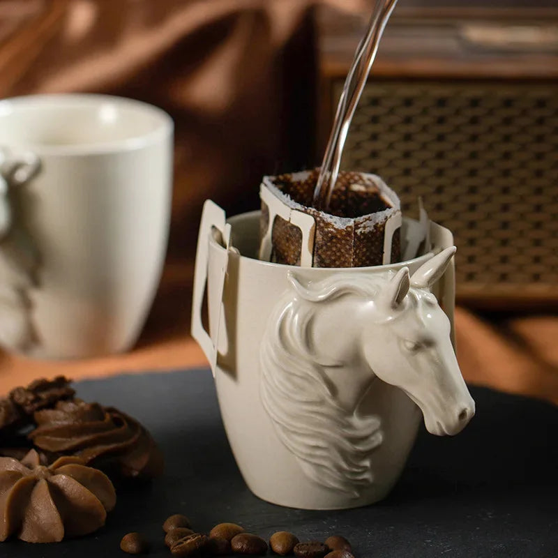 Premium Ceramic Espresso Cup with 3D Animal Handle - Ash Glaze Coffee Mug for Home, Office & Personalized Gifts
