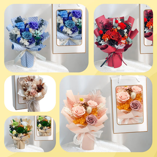 Long Lasting Preserved Flower Bouquet Gift for Valentine's Day - Zero Maintenance Artificial Flowers, Fresh 3 Years in Home Deco