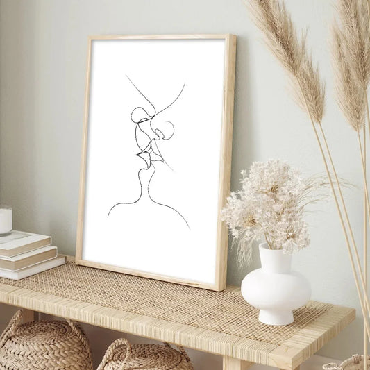Black White Line Woman Kiss Love Abstract Wall Art Canvas Painting Nordic Posters And Prints Wall Pictures For Living Room Decor